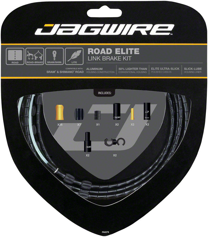 Jagwire Road Elite Link Brake Cable Kit SRAM/Shimano with Ultra-Slick Uncoated Cables, Black