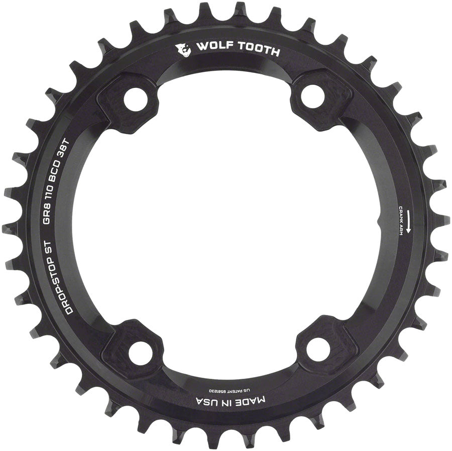 Wolf Tooth Shimano 110 Asymmetric BCD Chainring - 38t, 110 Asymmetric BCD, 4-Bolt, Drop-Stop ST, For Shimano GRX Cranks,
