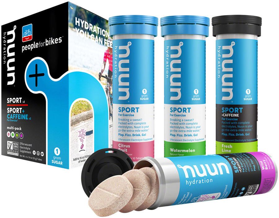 Nuun Sport Hydration Tablets: People for Bikes Mixed Pack, Box of 4 Tubes