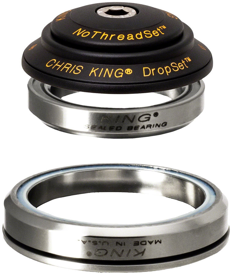Chris King DropSet 3 Headset - 1-1/8 - 1.5", 41/52mm, 36 Deg, Black/Gold MPN: CBBY UPC: 841529104349 Headsets DropSet 3 Headset