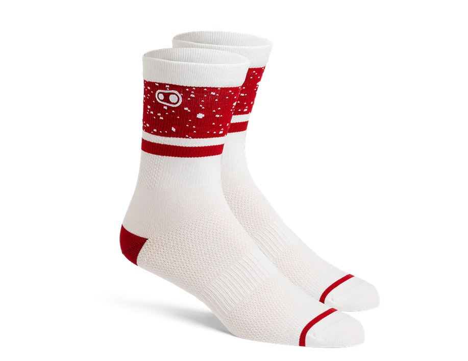 Crank Brothers Icon MTB Socks, LG/XL, White / Red Splatter