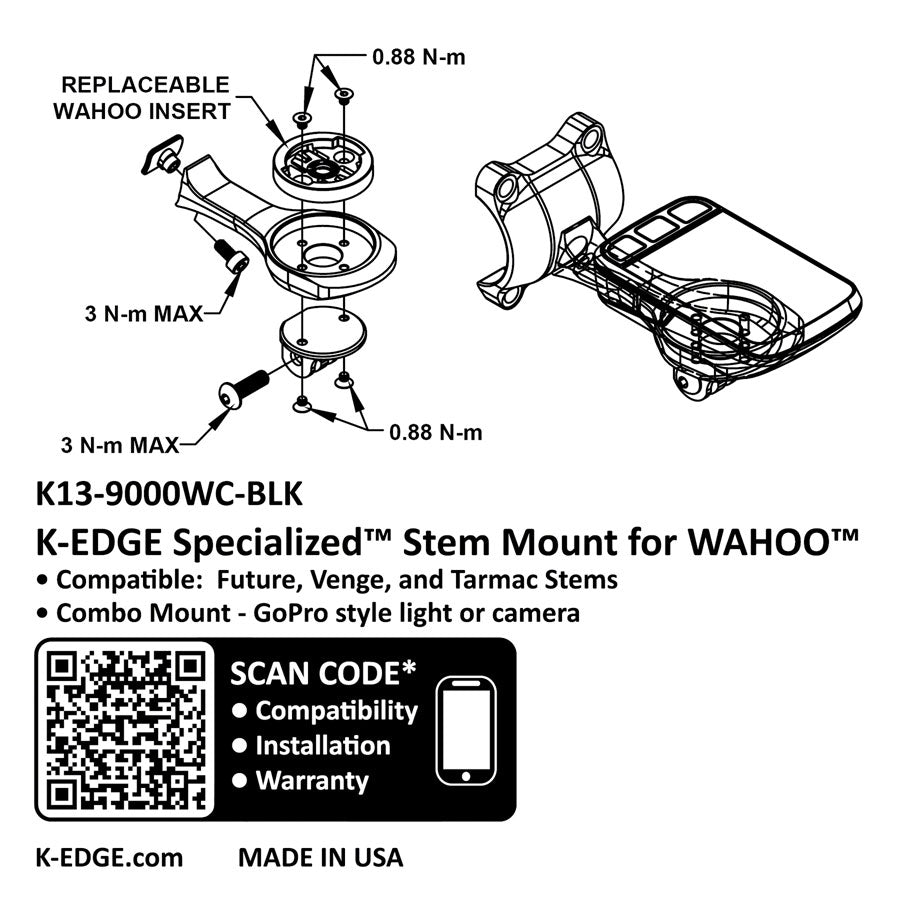 K-EDGE Wahoo Specialized Future Combo Mount - Black MPN: K13-9000WC-BLK UPC: 850027128191 Computer Mount Kit/Adapter Wahoo Specialized Future Mount