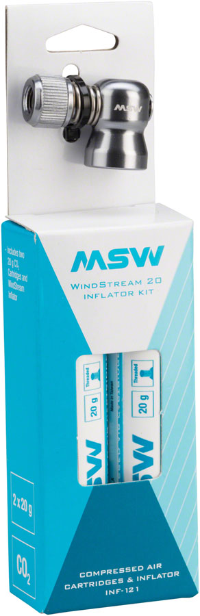 MSW Windstream Push Kit with two 20g Cartridges MPN: PU3630 UPC: 708752203785 CO2 and Pressurized Inflation Device Windstream Push Inflator