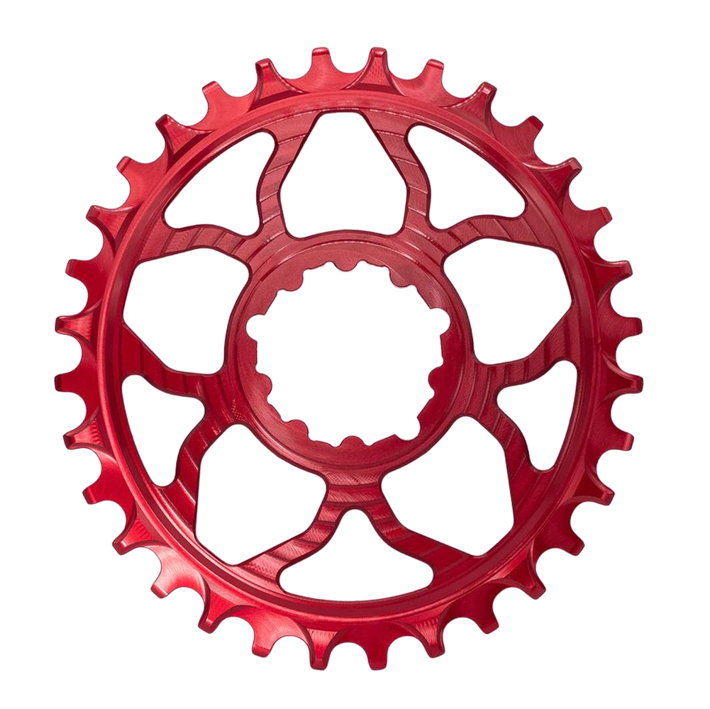 5Dev 6% Oval Chainring Red, SRAM 3 Bolt, 32 Tooth, 3mm Offset MPN: CR-OV-7075-32T-3W-09 UPC: 00850049514279 Direct Mount Chainrings Oval Chainring