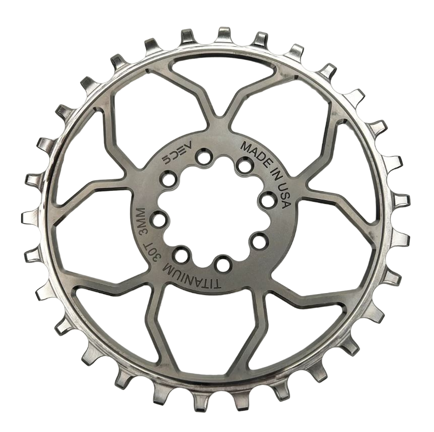 5Dev 8 Bolt Titanium T-Type Chainring, Raw, 3mm Offset Direct Mount Chainrings 8 Bolt Ti-Chainring
