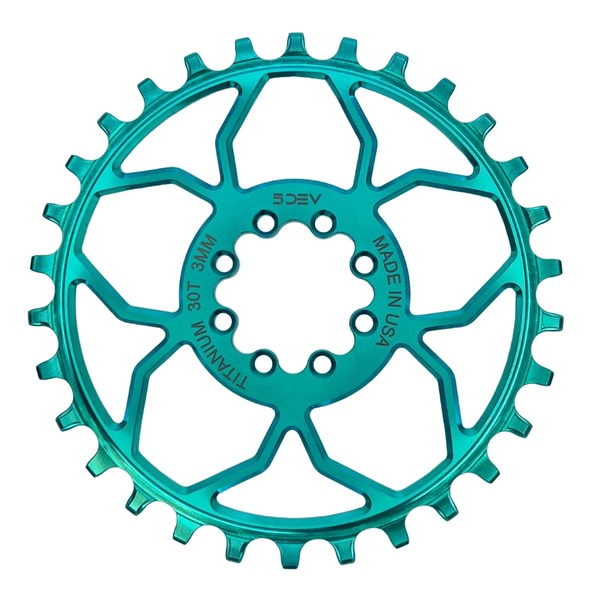 5Dev 8 Bolt Titanium T-Type Chainring, Teal, 3mm Offset Direct Mount ...