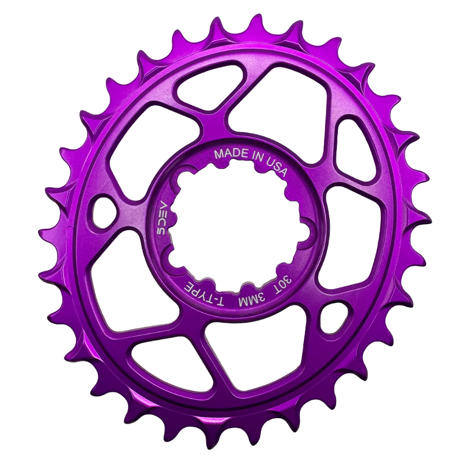 5Dev T-Type Aluminum Oval Chainring, Purple, Sram 3 Bolt, 30 Tooth, 3mm Offset