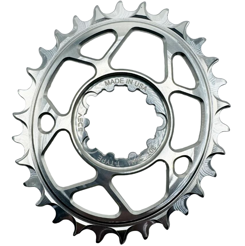 5Dev T-Type Aluminum Oval Chainring, Raw, Sram 3 Bolt, 32 Tooth, 3mm Offset MPN: CRA-OV-T3-32-02 UPC: 850058721408 Direct Mount Chainrings Aluminum 3 Bolt Chainring