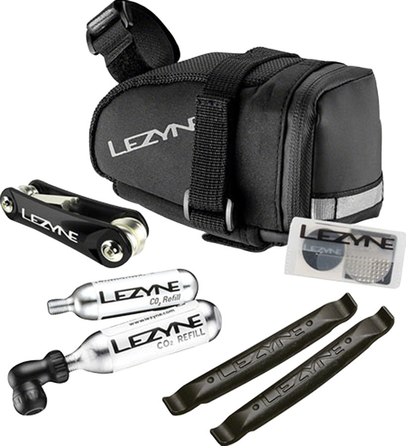 Lezyne M-Caddy Seat Bag with Twin Speed Drive 16g CO2, Rap6 Tool, SmartKit, and Composite Matrix Tire Levers: Black