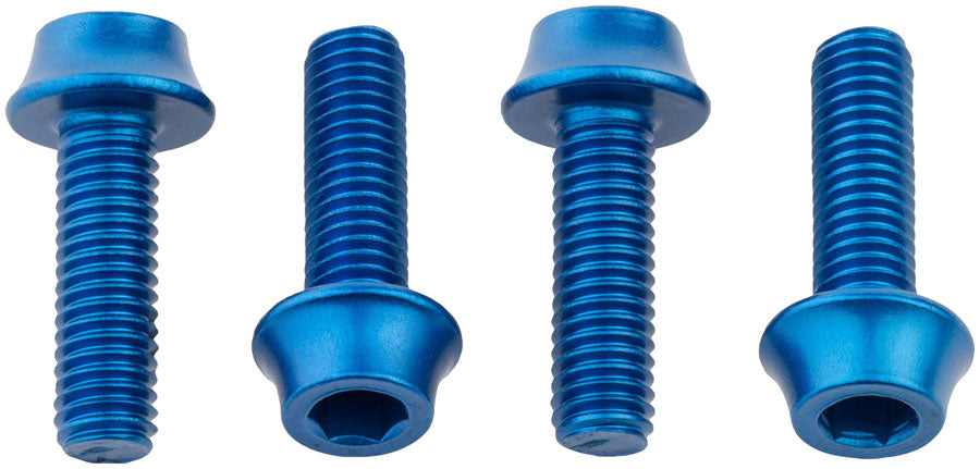 Wolf Tooth Water Bottle Cage Bolts - Set/4, Aluminum, Blue MPN: 4WBBOLTBLU UPC: 812719024457 Water Bottle Cage Hardware Bottle Cage Bolts
