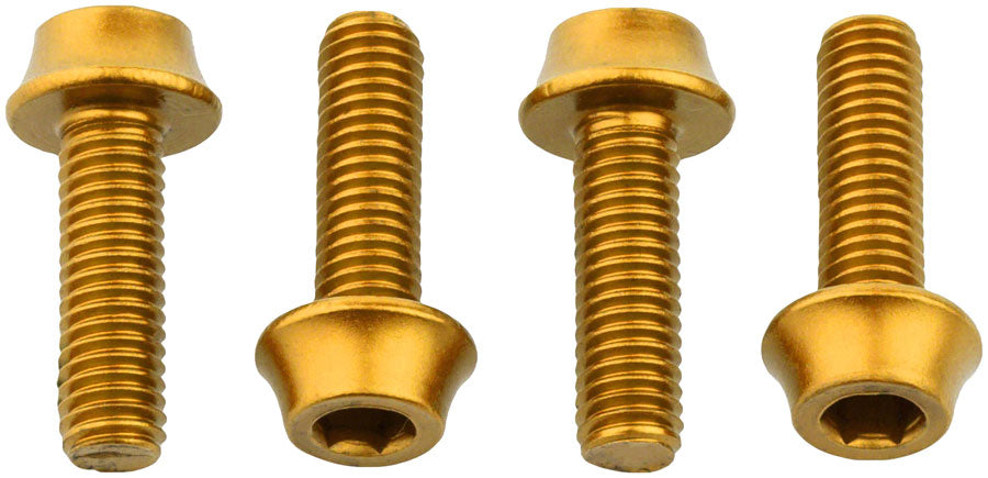 Wolf Tooth Water Bottle Cage Bolts - Set/4, Aluminum, Gold MPN: 4WBBOLTGLD UPC: 812719026154 Water Bottle Cage Hardware Bottle Cage Bolts