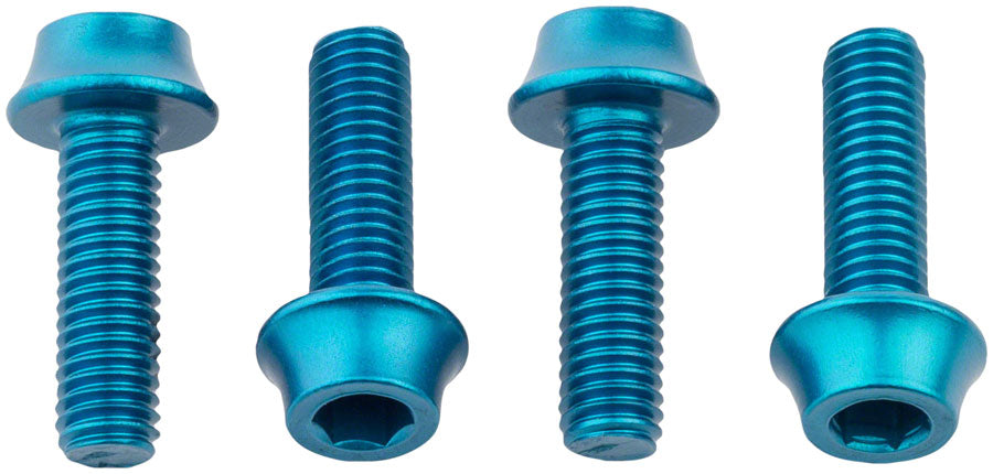 Wolf Tooth Water Bottle Cage Bolts - Set/4, Aluminum, Teal MPN: 4WBBOLTTEAL UPC: 810006801842 Water Bottle Cage Hardware Bottle Cage Bolts