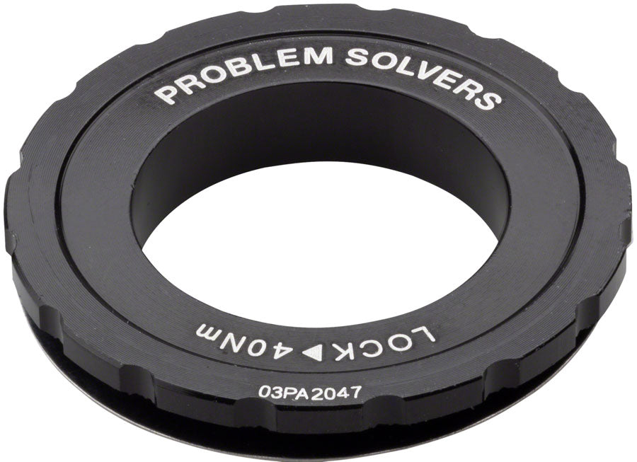 Problem Solvers Center-lock Lockring for 12,15,20 mm Thru-Axle MPN: 03-000404 UPC: 708752352117 Disc Rotor Parts and Lockrings Center Lock Rotor Lock Ring