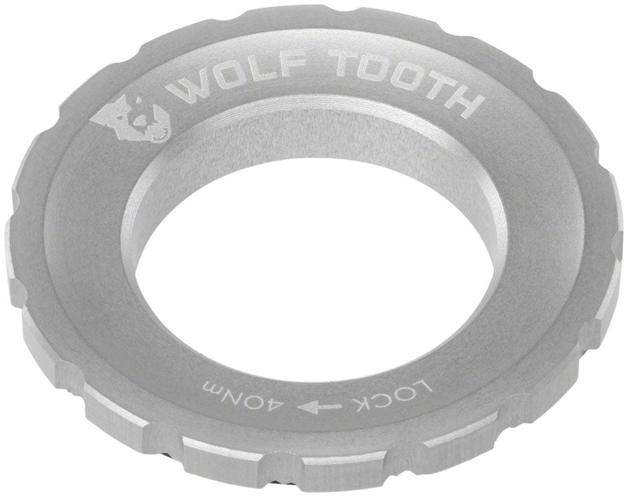 Wolf Tooth CenterLock Rotor Lockring - External Splined, Silver MPN: RTR-LCKRNG-SIL UPC: 810006805666 Disc Rotor Parts and Lockrings CenterLock Rotor External Splined Lockring