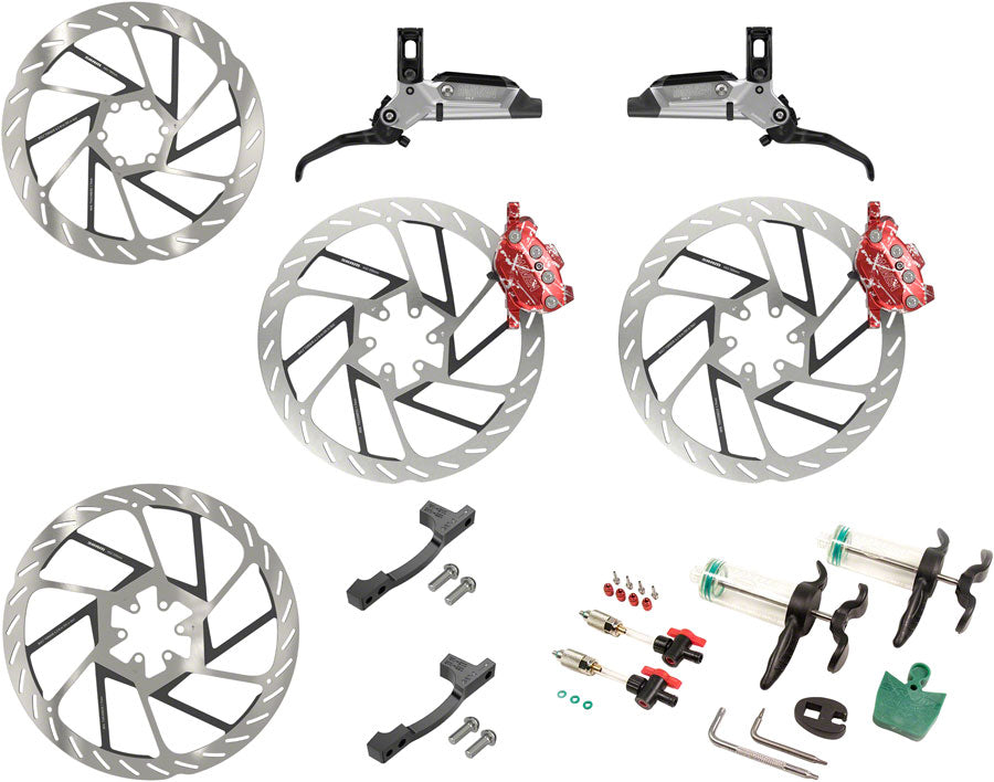SRAM Maven Ultimate Stealth Expert Disc Brake Kit - Front/Rear Levers, Front/Rear Red Splash Calipers, Adapters, 4