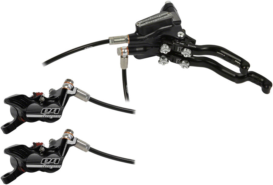 Hope Tech 3 E4 Duo Disc Brake and Lever - Left Hand, Front and Rear, Hydraulic, Post Mount, Black