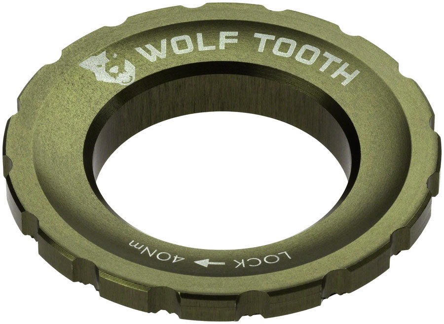 Wolf Tooth CenterLock Rotor Lockring - External Splined, Olive MPN: RTR-LCKRNG-OLV UPC: 810006808438 Disc Rotor Parts and Lockrings CenterLock Rotor External Splined Lockring