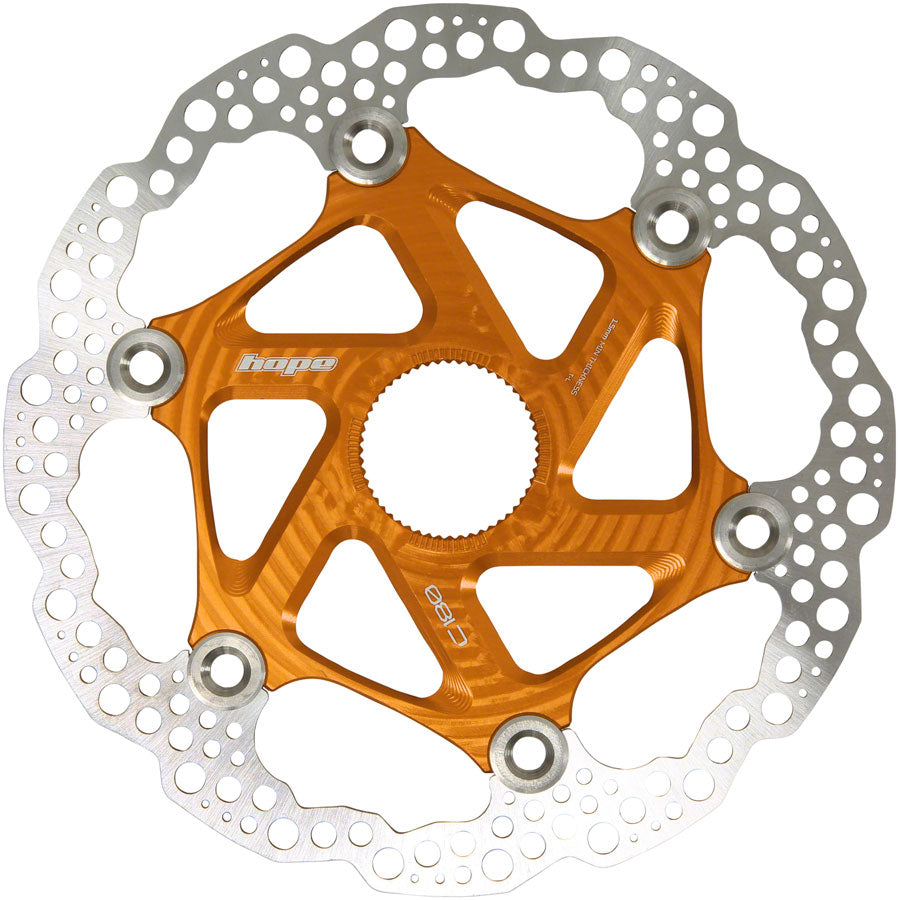 Hope MTB Floating Centre-Lock Disc Brake Rotor - 180mm, Center-Lock, Orange