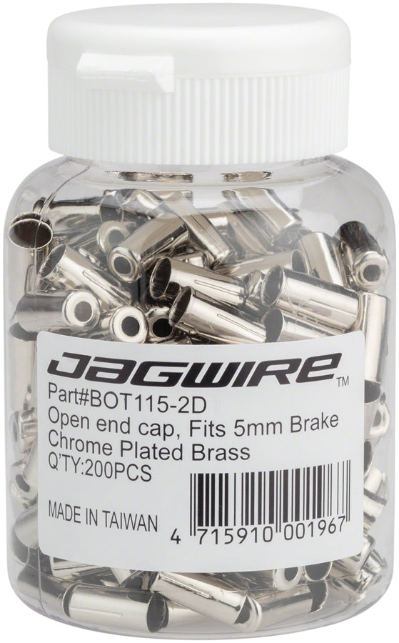 Jagwire 5mm Open Pre-Crimped End Caps Bottle of 200, Chome Plated