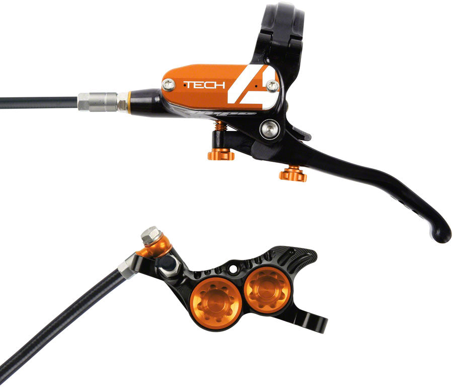 Hope Tech 4 V4 Disc Brake and Lever Set - Rear, Hydraulic, Post Mount, Orange