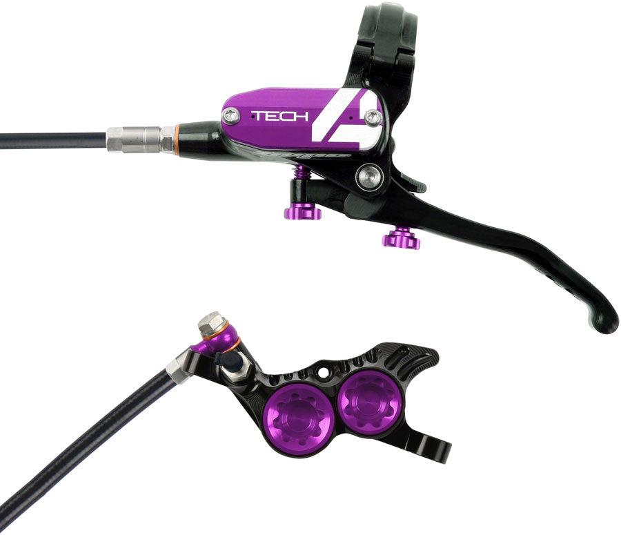 Hope Tech 4 V4 Disc Brake and Lever Set - Front, Hydraulic, Post Mount, Purple