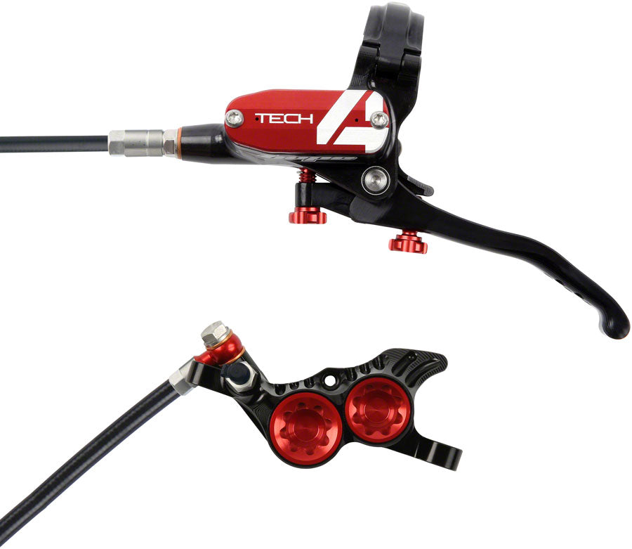 Hope Tech 4 V4 Disc Brake and Lever Set - Rear, Hydraulic, Post Mount, Red
