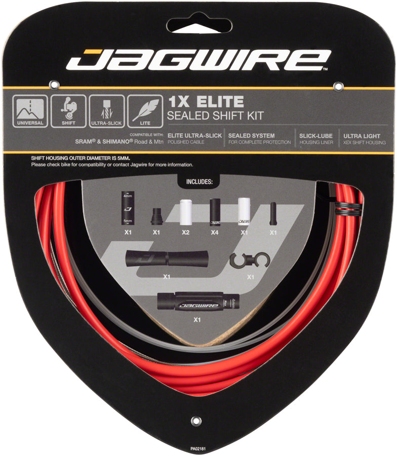 Jagwire 1x Elite Sealed Shift Cable Kit - SRAM/Shimano, Polished Ultra-Slick Cables, Red