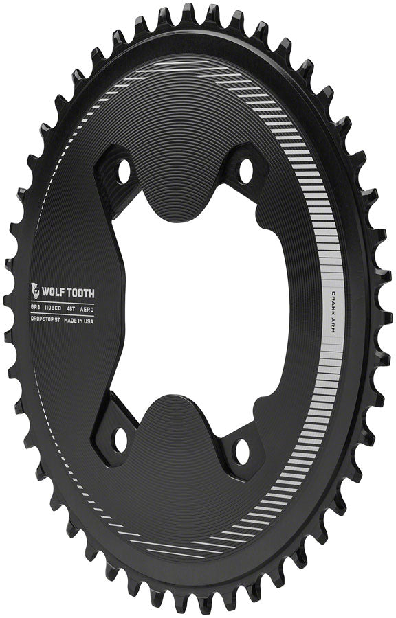 Wolf Tooth Aero 110 Asymmetric BCD Chainring - 48t, 110 Asymmetric BCD, 4-Bolt, Drop-Stop ST, For Shimano GRX Cranks, - Chainring - 110 Asymmetrical BCD Aero Chainrings for 12-Speed Shimano GRX