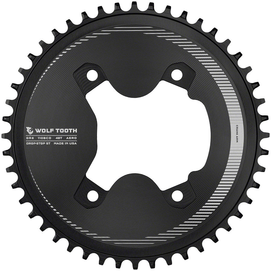 Wolf Tooth Aero 110 Asymmetric BCD Chainring - 46t, 110 Asymmetric BCD, 4-Bolt, Drop-Stop ST, For Shimano GRX Cranks,