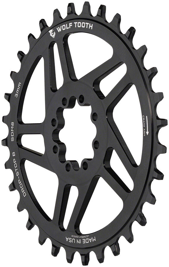 Wolf Tooth Direct Mount Chainring - 36t, SRAM Direct Mount, Drop-Stop B, For SRAM 8-Bolt Cranksets, 3mm Offset, Black - Direct Mount Chainrings - SRAM 8-Bolt Direct Mount Chainrings