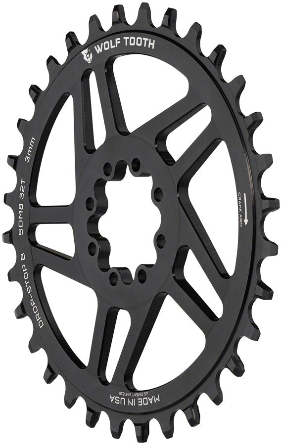 Wolf Tooth Direct Mount Chainring - 32t, SRAM Direct Mount, Drop-Stop B, For SRAM 8-Bolt Cranksets, 3mm Offset, Black - Direct Mount Chainrings - SRAM 8-Bolt Direct Mount Chainrings