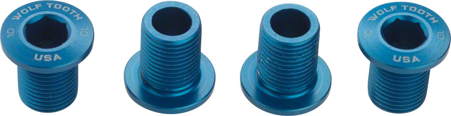 Wolf Tooth Chainring Bolts for 104 x 30T Rings (10 mm long) 4-Pieces Blue