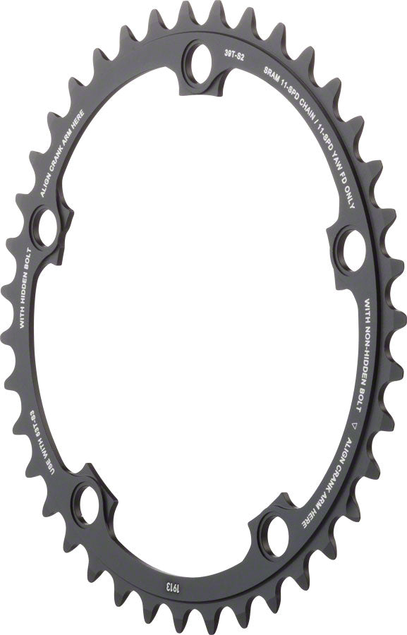 SRAM 11-Speed 39T 130mm BCD YAW Chainring Black, Use with 53T MPN: 11.6218.009.005 UPC: 710845729904 Chainring Road 22 Chainring