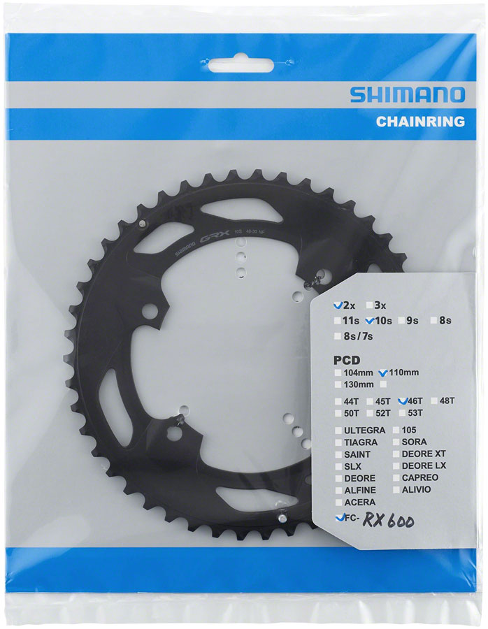 Shimano FC-RX600-10 Chainring - 46t, 110 BCD, For 2x10, Black - Chainring - Chainring for GRX FC-RX600