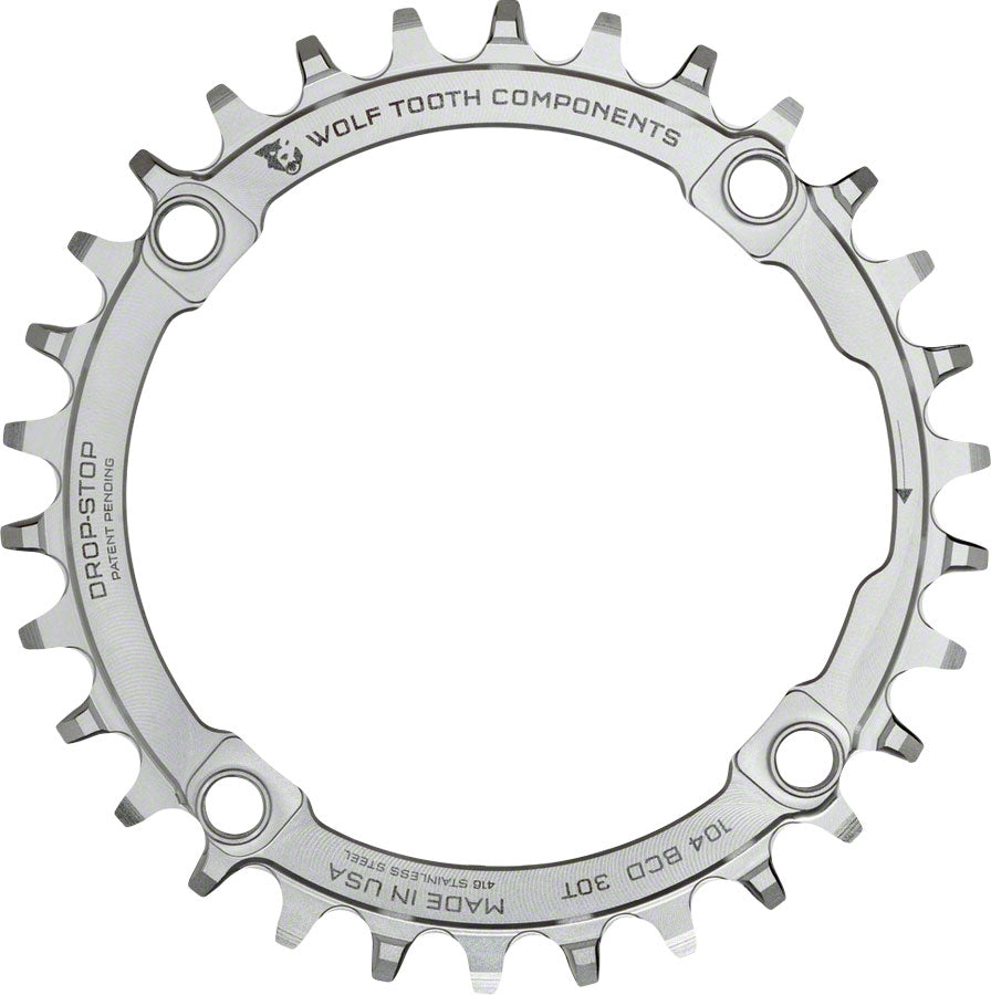 Wolf Tooth Components Drop-Stop 30T Chainring: 104 BCD, Stainless Steel