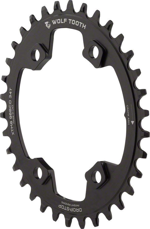 Wolf Tooth Elliptical 96 BCD Chainring - 34t, 96 Asymmetric BCD, 4-Bolt, Drop-Stop, For Shimano XT M8000 and SLX M7000 MPN: OVAL-M8K-34 UPC: 812719022422 Chainring Elliptical 96 Asymmetrical BCD Chainrings for Shimano XT M8000/SLX M7000