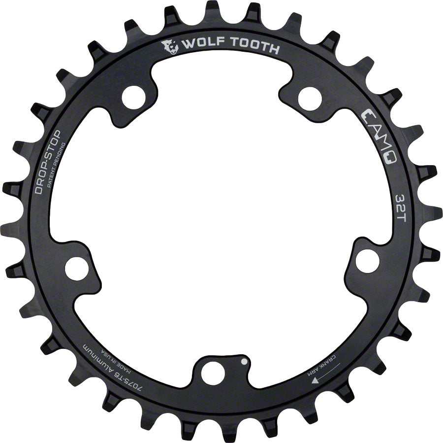 Wolf Tooth CAMO Aluminum Chainring - 32t, Wolf Tooth CAMO Mount, Drop-Stop A, Black - Direct Mount Chainrings - CAMO Aluminum Round Chainrings