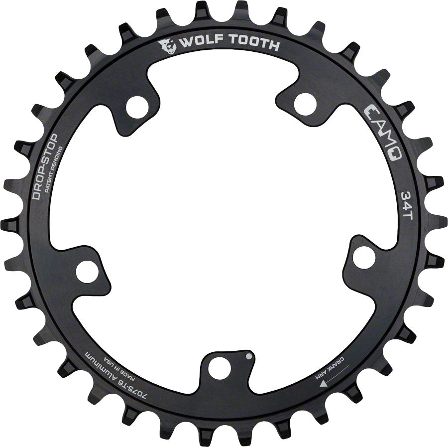 Wolf Tooth CAMO Aluminum Chainring - 34t, Wolf Tooth CAMO Mount, Drop-Stop A, Black - Direct Mount Chainrings - CAMO Aluminum Round Chainrings