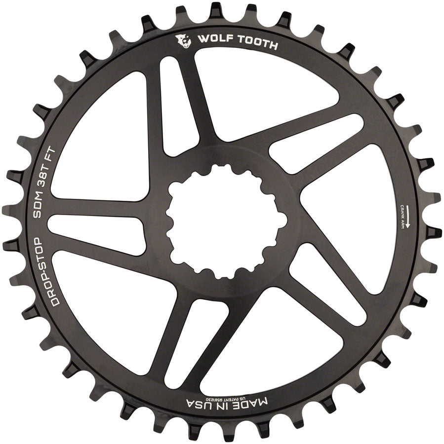 Wolf Tooth Direct Mount Chainring - 38t, SRAM Direct Mount, For SRAM 3-Bolt, 6mm Offset, Drop-Stop B, Flattop