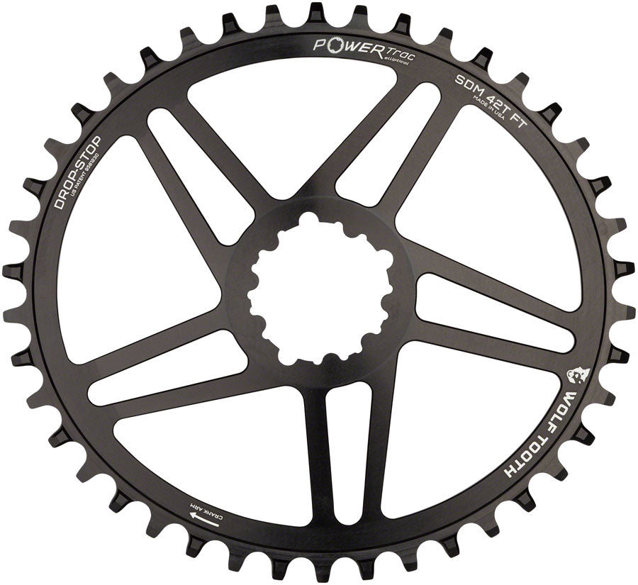 Wolf Tooth Elliptical Direct Mount Chainring - 42t, SRAM Direct Mount, 6mm Offset, Drop-Stop, Flattop Compatible, Black MPN: OVAL-SDM42-FT UPC: 810006801194 Direct Mount Chainrings PowerTrac Elliptical SRAM 3-Bolt Direct Mount Chainrings