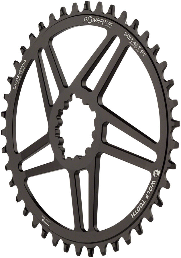 Wolf Tooth Elliptical Direct Mount Chainring - 42t, SRAM Direct Mount, 6mm Offset, Drop-Stop, Flattop Compatible, Black - Direct Mount Chainrings - PowerTrac Elliptical SRAM 3-Bolt Direct Mount Chainrings