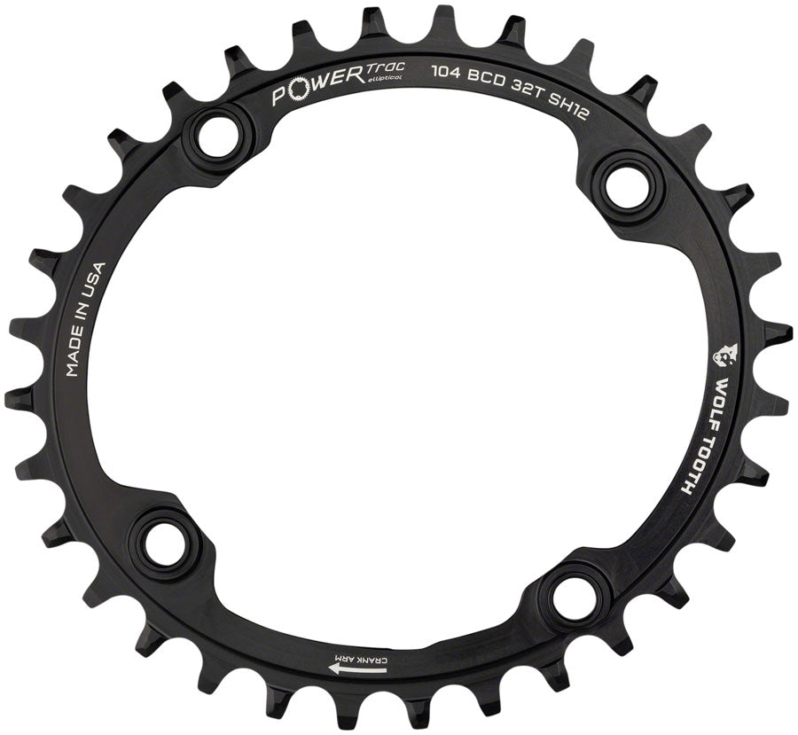 Wolf Tooth Elliptical 104 BCD Chainring - 34t, 104 BCD, 4-Bolt, Requires Shimano 12-Speed Hyperglide+ Chain, Black MPN: OVAL-10434-SH12 UPC: 810006801101 Chainring Elliptical 104 BCD Hyperglide+ Chainrings