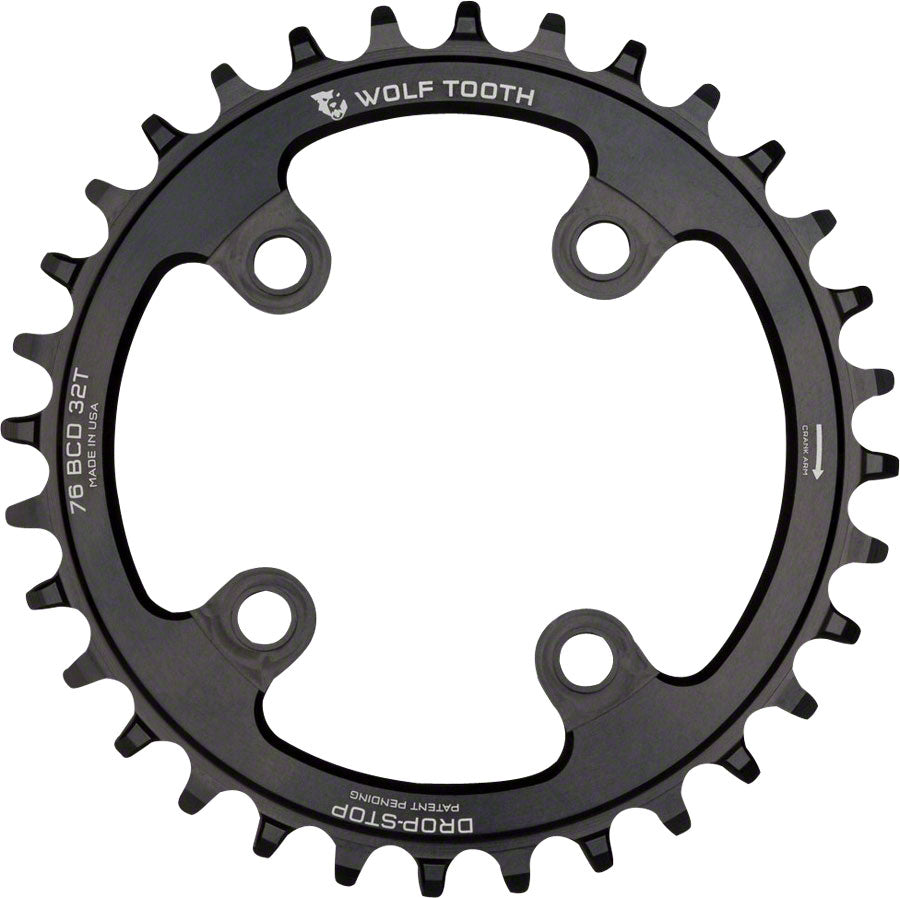 Wolf Tooth 76 BCD Chainring - 30t, 76 BCD, 4-Bolt, Drop-Stop, Compatible with SRAM 76 BCD and Specialized Stout, Black