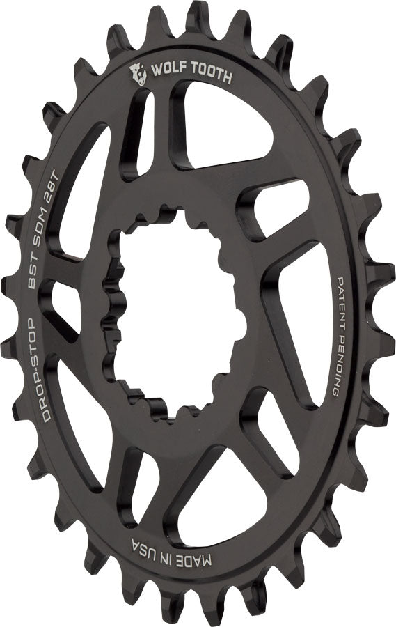 Wolf Tooth Direct Mount Chainring - 28t, SRAM Direct Mount, Drop-Stop A, For SRAM 3-Bolt Boost Cranks, 3mm Offset, Black