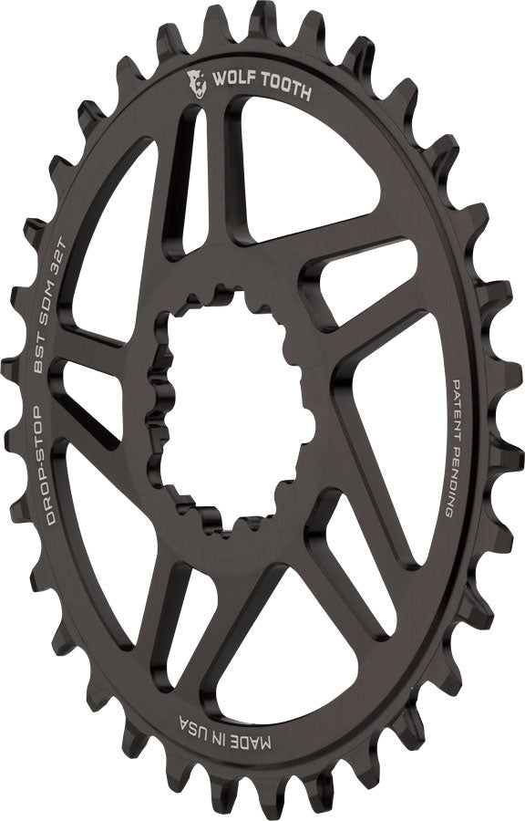 Wolf Tooth Direct Mount Chainring - 34t, SRAM Direct Mount, Drop-Stop A, For SRAM 3-Bolt Boost Cranks, 3mm Offset, Black