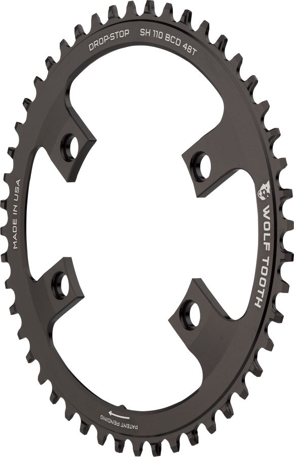Wolf Tooth Shimano 110 Asymmetric BCD Chainring - 48t, 110 Asymmetric BCD, 4-Bolt, Drop-Stop, For Shimano Cranks, Black MPN: SH11048 UPC: 812719025645 Chainring 110 Asymmetrical BCD Chainrings for Shimano