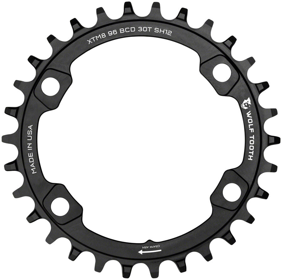 Wolf Tooth 96 BCD Chainring - 30t, 96 Asymmetric BCD, 4-Bolt, For Shimano M8000/M7000 Cranks, Requires 12-Speed