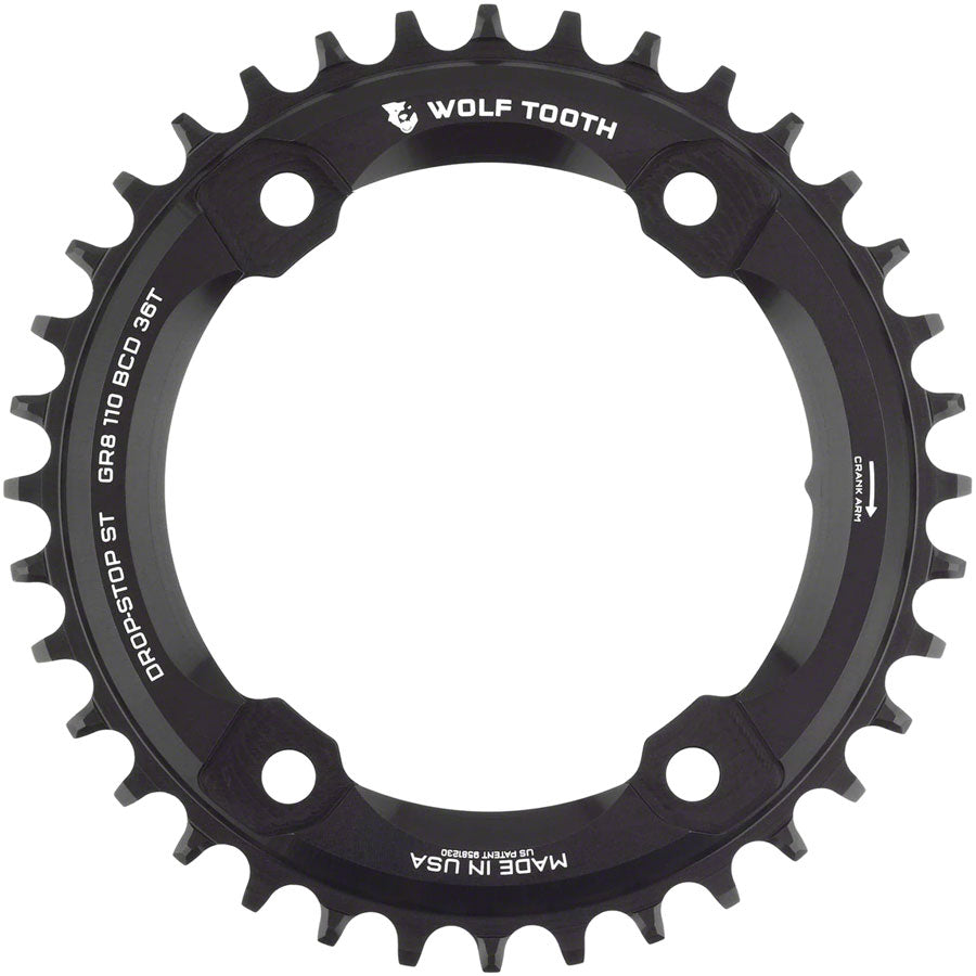 Wolf Tooth Shimano 110 Asymmetric BCD Chainring - 36t, 110 Asymmetric BCD, 4-Bolt, Drop-Stop ST, For Shimano GRX Cranks,