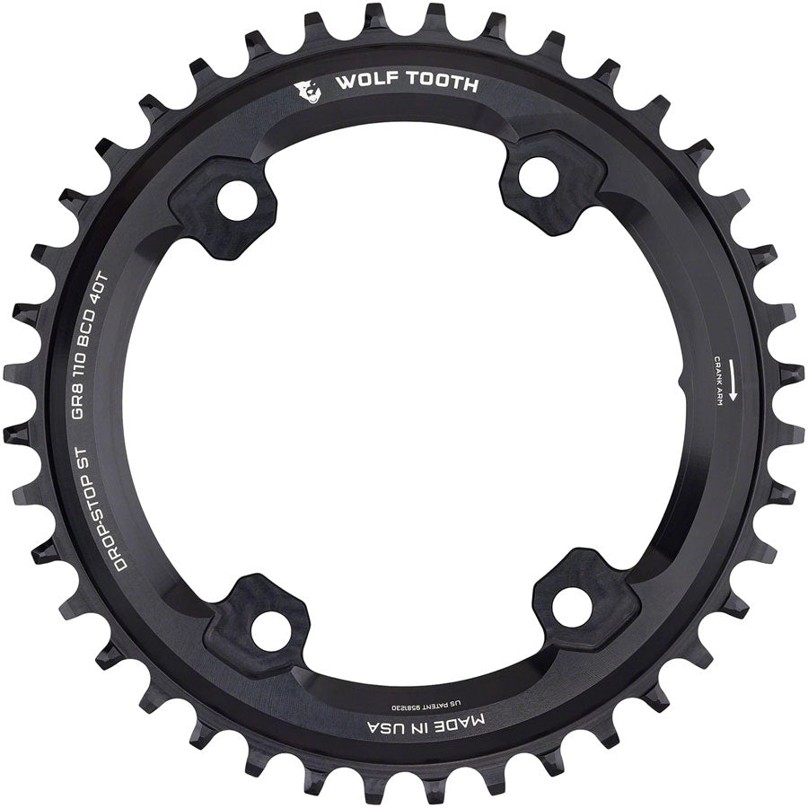 Wolf Tooth Shimano 110 Asymmetric BCD Chainring - 40t, 110 Asymmetric BCD, 4-Bolt, Drop-Stop ST, For Shimano GRX Cranks,