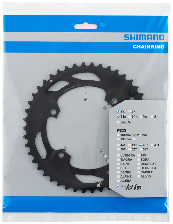 Shimano FC-RX600-11 Chainring - 46t, 110 BCD, For 2x11, Black - Chainring - Chainring for GRX FC-RX600